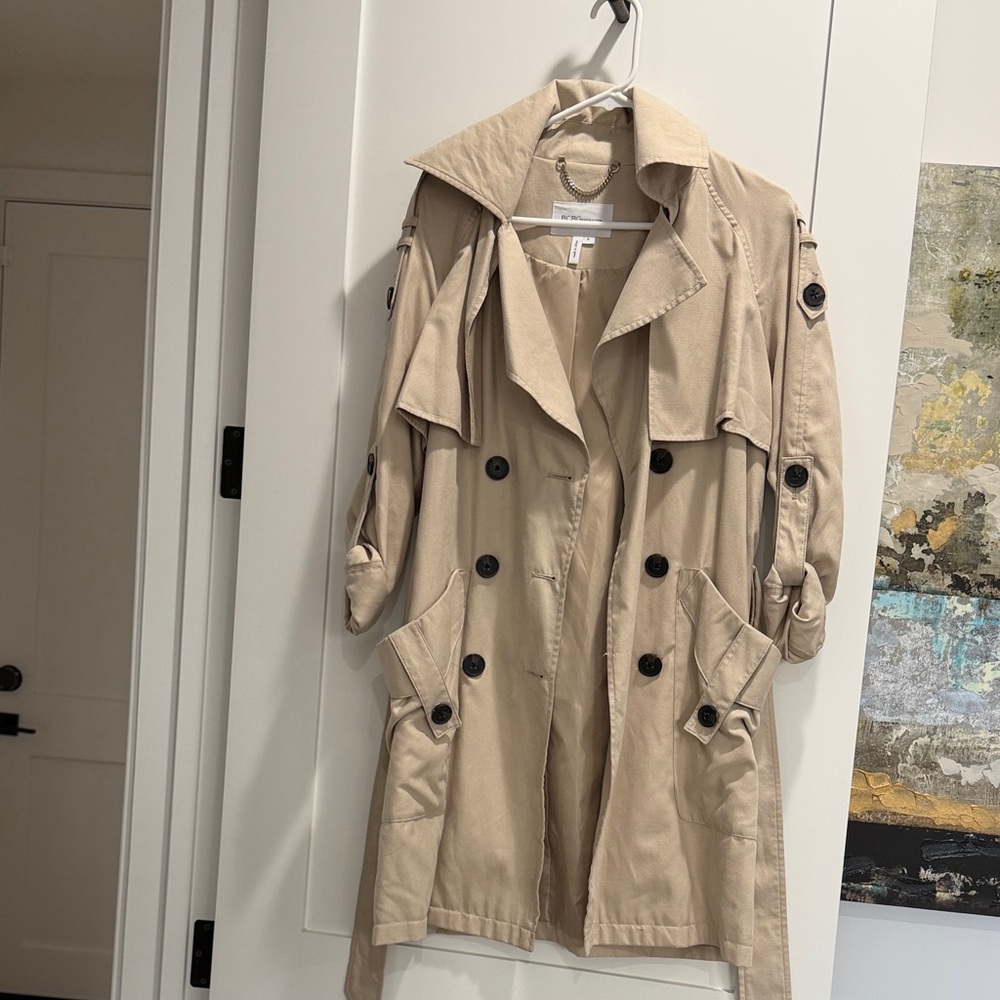 BCBGeneration Tan Trench Coat with Black Buttons